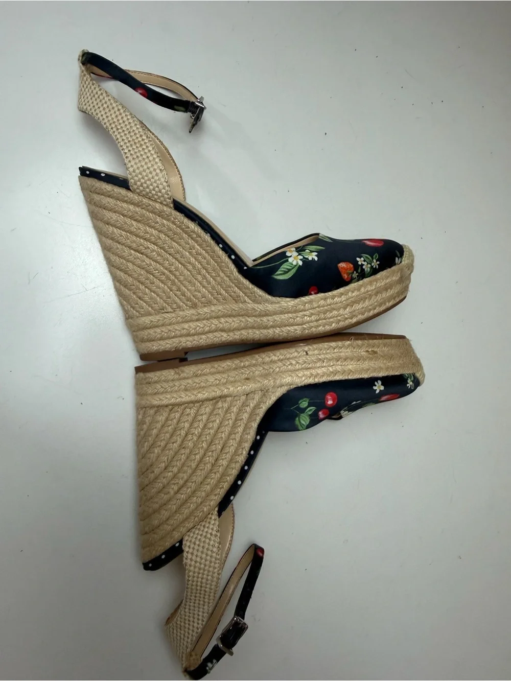 Jessica Simpson Zestah Retro Cherry Print Espadrille Platform Wedge Heels Sz 9